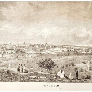 1873 Jerusalem Wood Engraving Print Victorian Antique Biblical History F12A